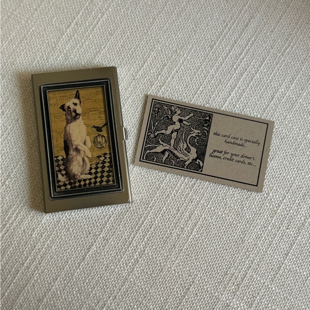 Vintage Dog Design Silver Business Card Holder